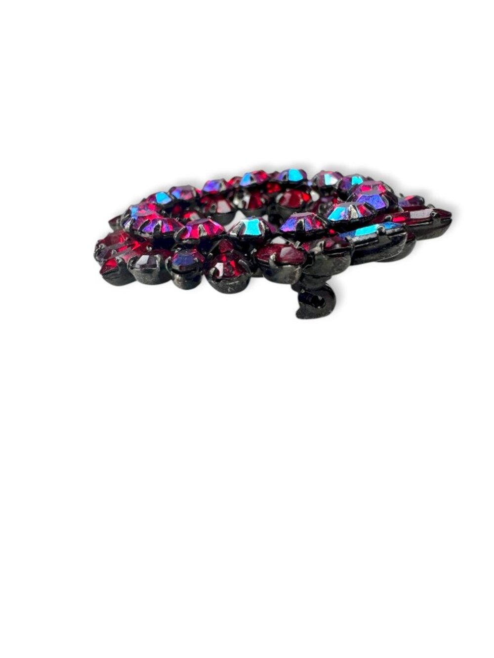 Sherman Vintage Siam Red AB Rhinestone Japanned Wreath Brooch Pin 1.61" Flaw - Picture 12 of 14